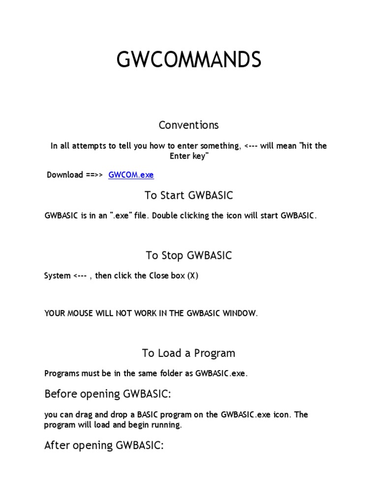 GWBASIC Commands and Usage Guide | PDF | String (Computer Science ...