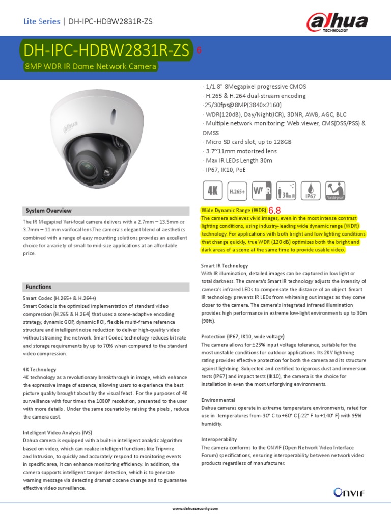 DH-IPC-HDBW2831R-ZS: 8MP WDR IR Dome Network Camera | PDF | Camera |  Infrared