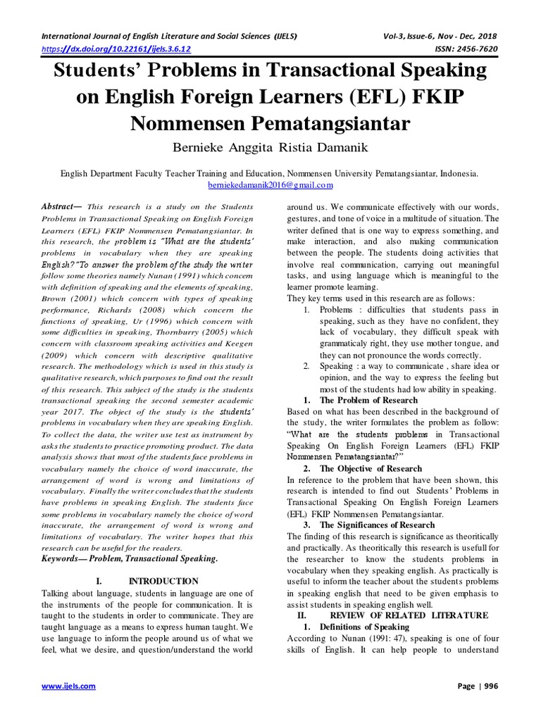 Students' Problems in Transactional Speaking On English Foreign ...