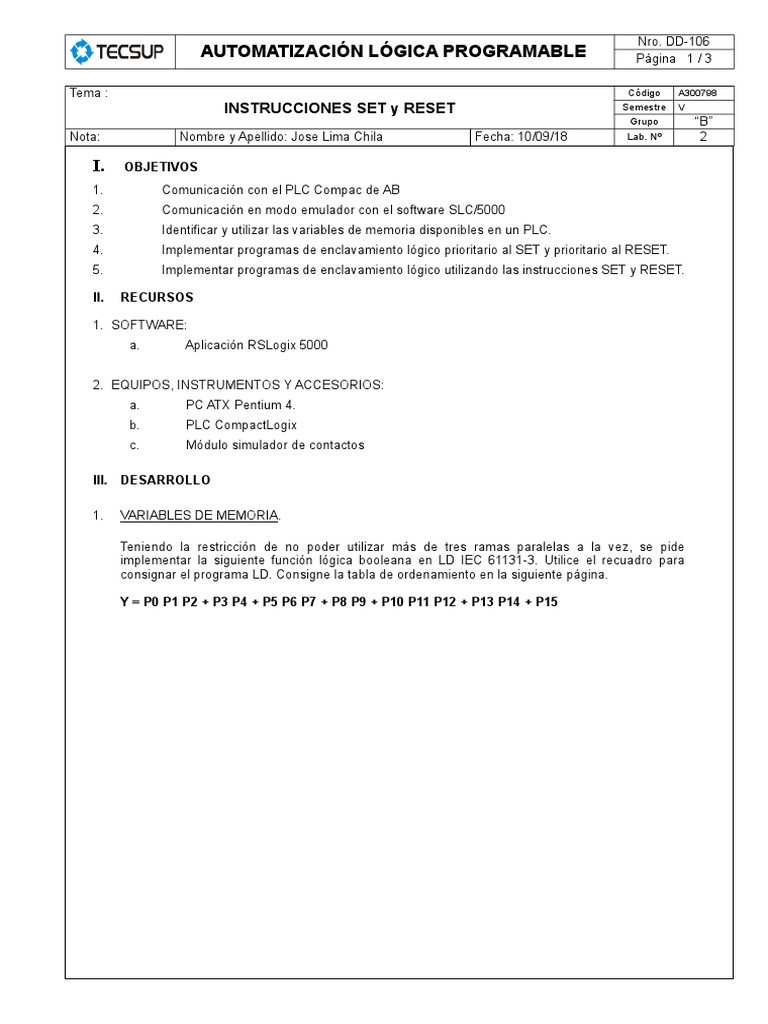 Instrucciones SET y RESET en PLC | PDF | Ingenieria Eléctrica ...