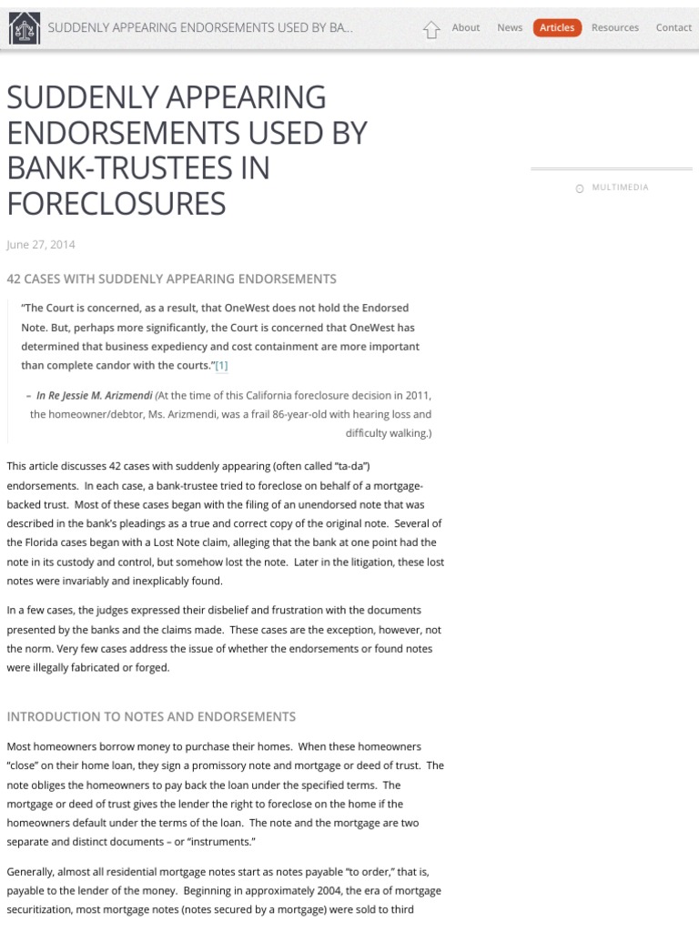 SUDDENLY APPEARING ENDORSEMENTS USED BY BANKTRUSTEES IN FORECLOSURES Housing Justice PDF