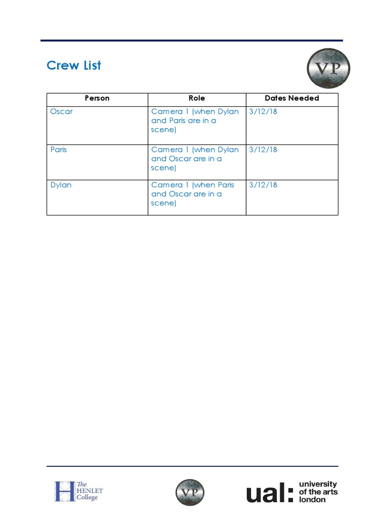 Crew List for March 12, 2018 | PDF