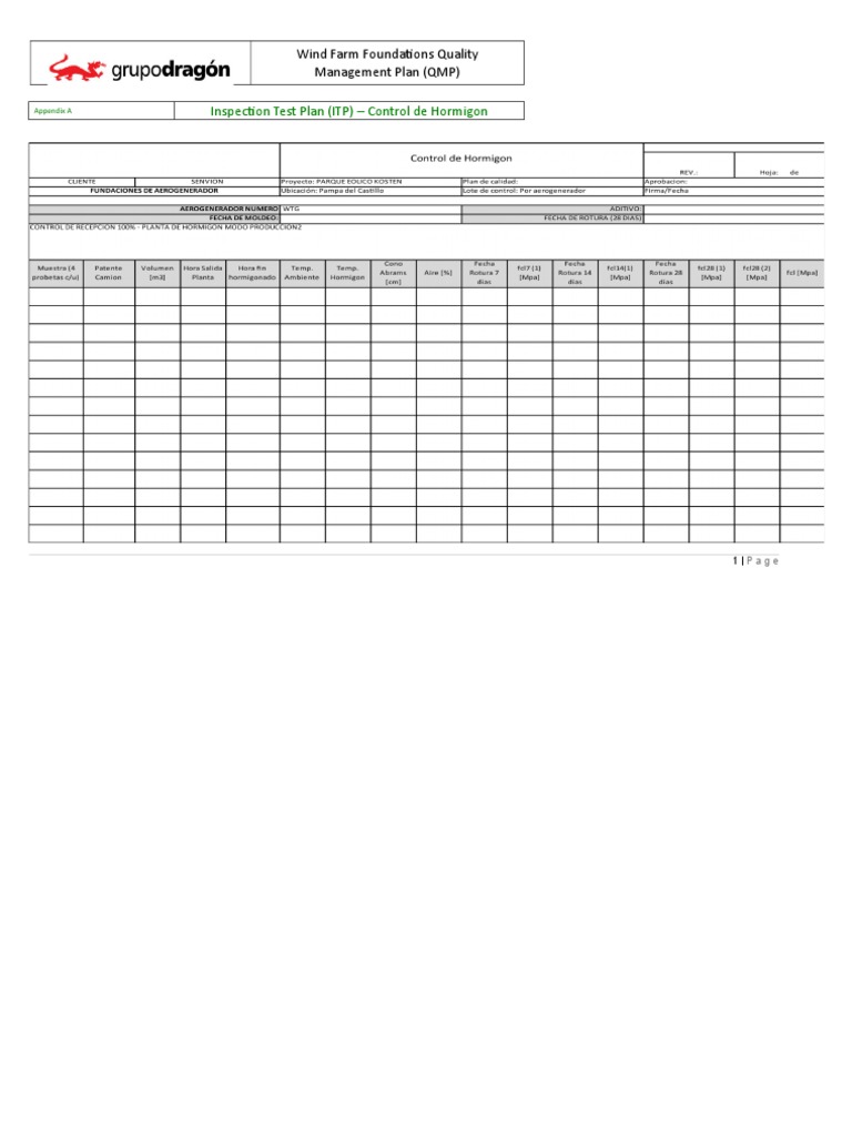 Inspection Test Plan (ITP) - Control de Hormigon: Wind Farm Foundations ...