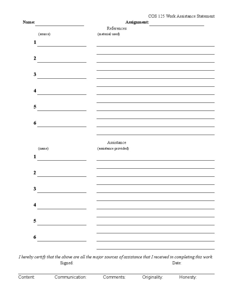 COS 125 Work Assistance Certification | PDF