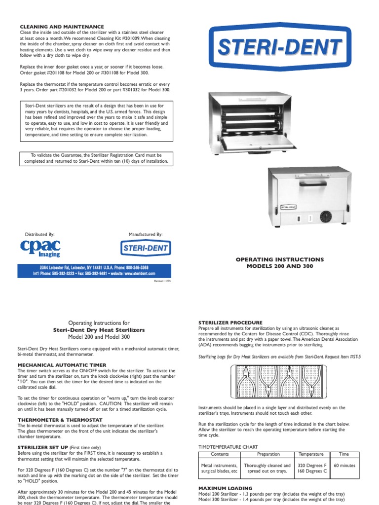 Steri Dent 200 200 User Man PDF Thermostat Sterilization