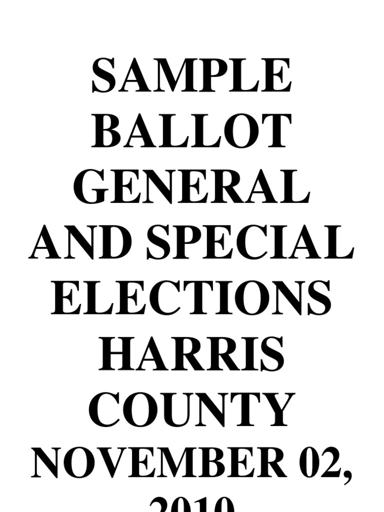 Sample Ballot, November 2010, Harris County Texas Elections