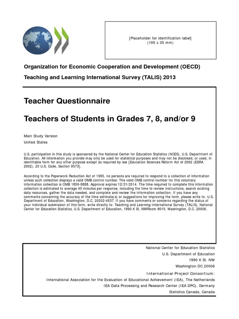 TALIS 2013 Teacher Questionnaire USA | PDF | Teachers | Educational ...