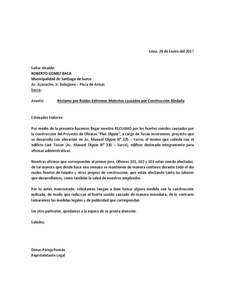 Carta Reclamo Municipalidad Surco Politica