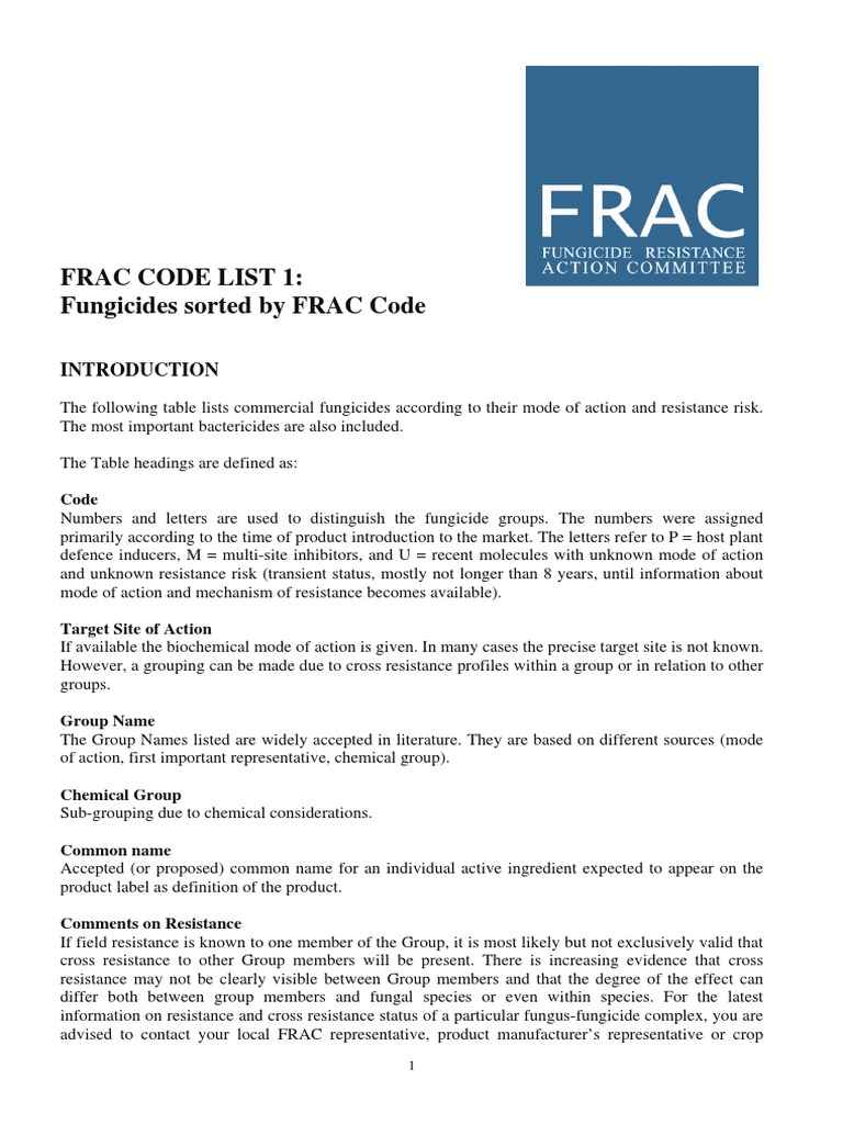 FRAC Code List for Fungicides | PDF | Fungicide | Chemical Compounds