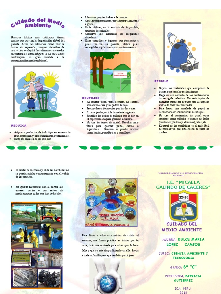 Triptico Cuidado Del Medio Ambiente | PDF | Papel | Residuos