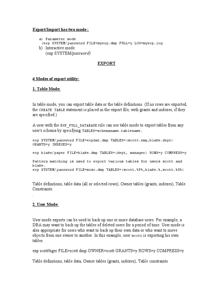 Oracle Export/Import Modes Explained | PDF | Database Index | Table ...