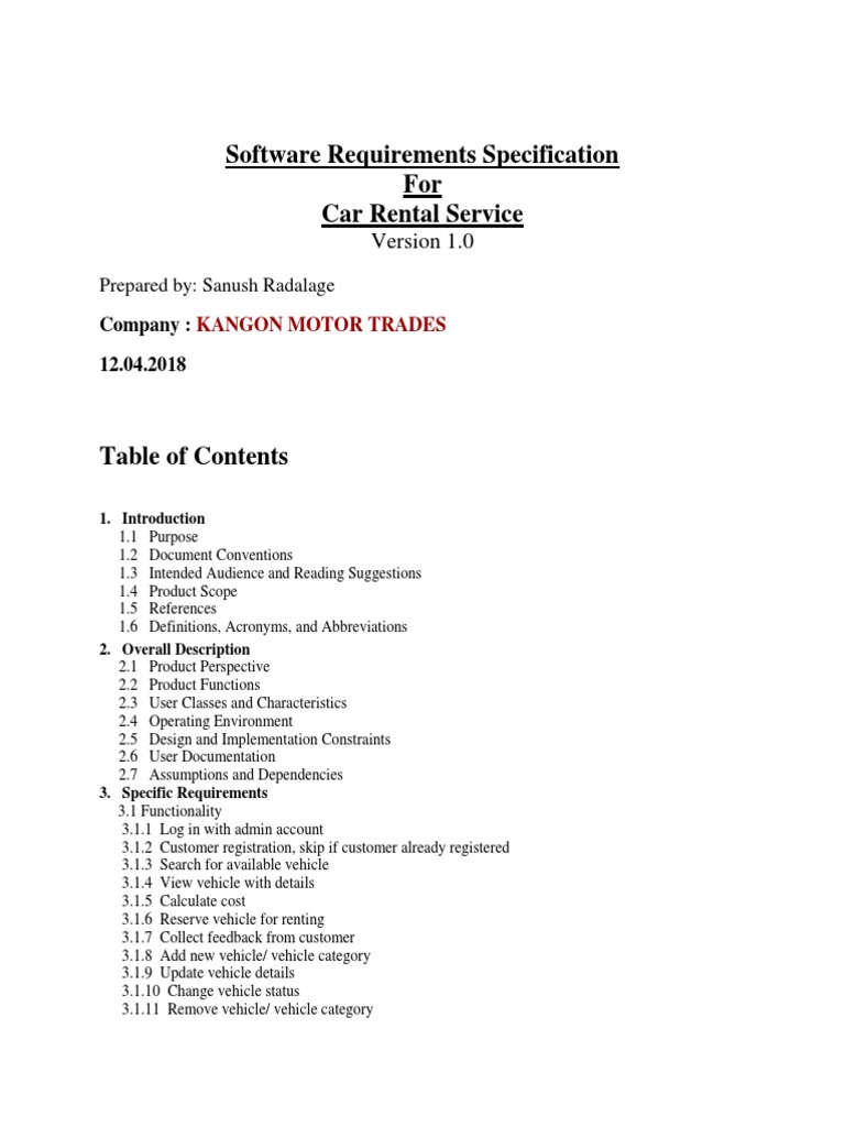 System Requirement Specification (Car Rental Service) | PDF | Usability ...