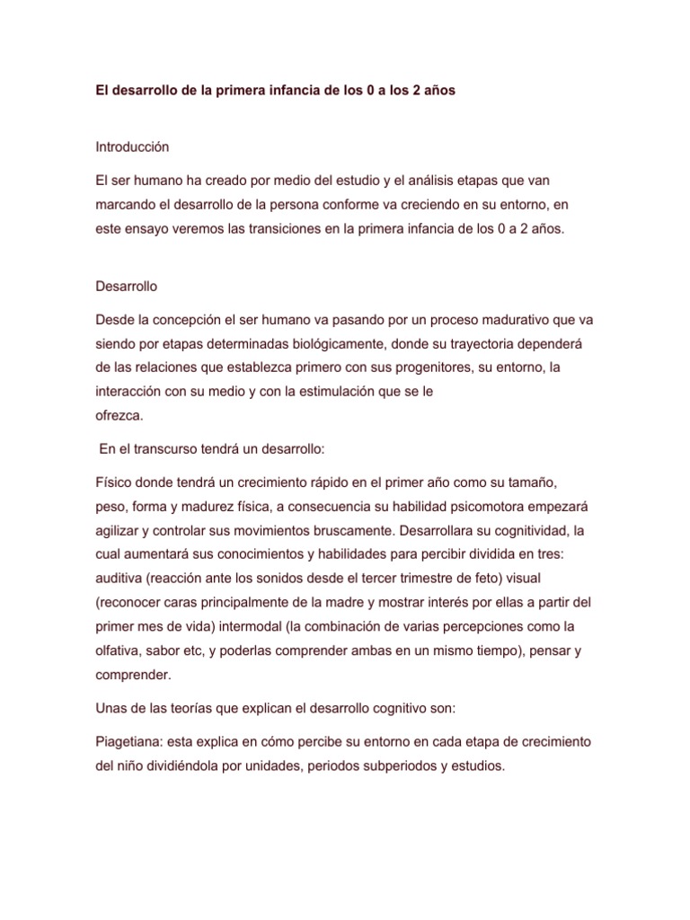 El Desarrollo de La Primera Infancia de Los 0 A Los 2 Años PDF | PDF ...