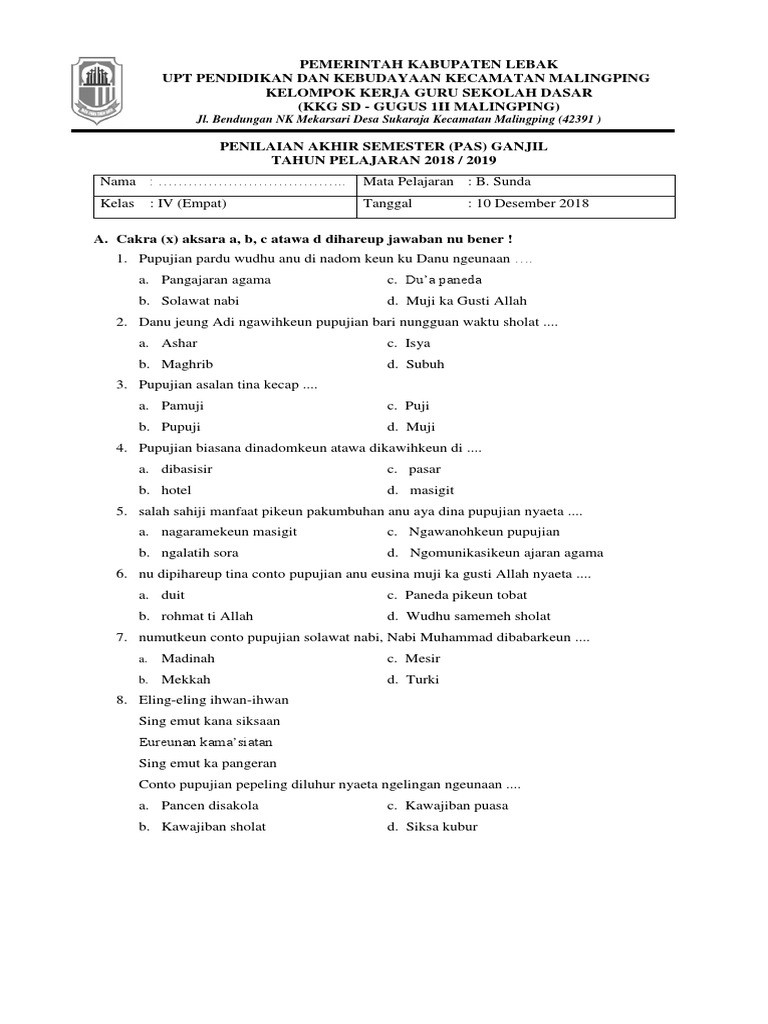 Soal Bahasa Sunda Kelas 4 Pupujian Pdf Seni Disiplin Bahasa