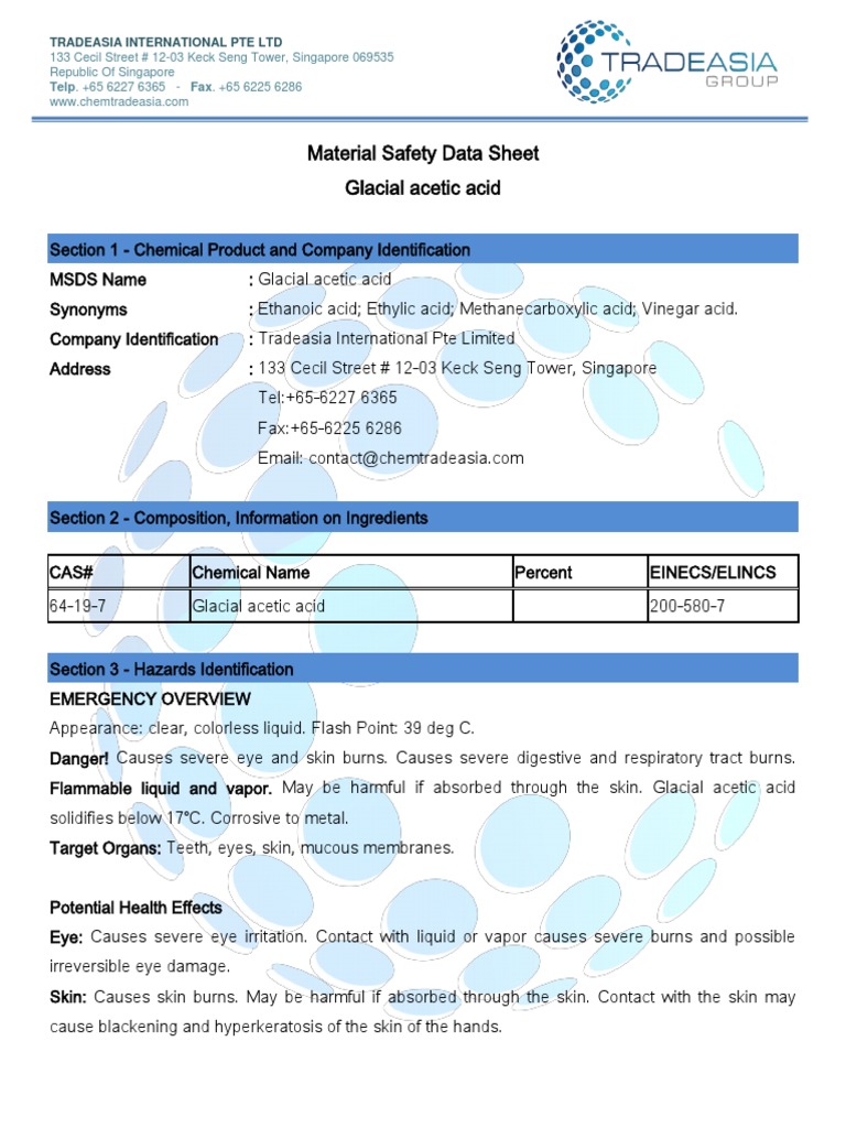 Glacial Acetic Acid MSDS Hazardous Waste Combustion