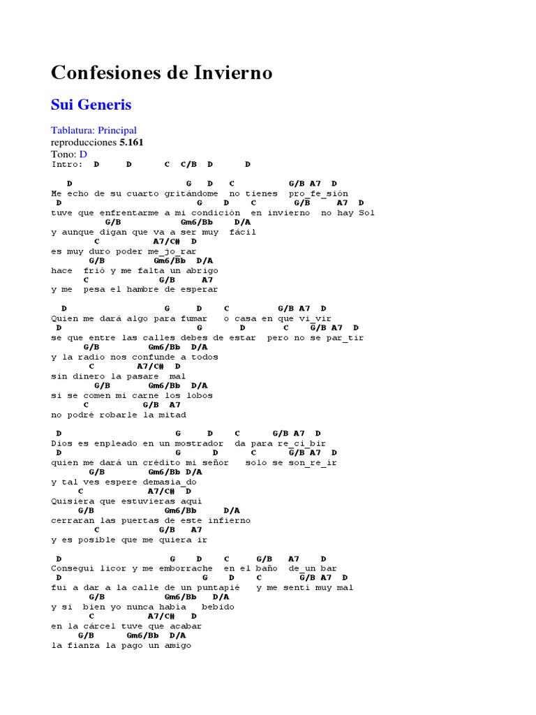 Acordes Confesiones de Inverno PDF Ocio