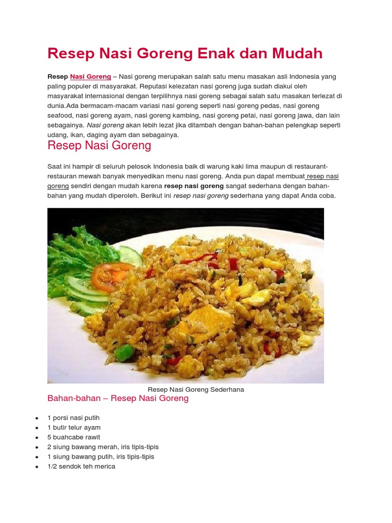 Resep Nasi Goreng Enak Dan Mudah Pdf