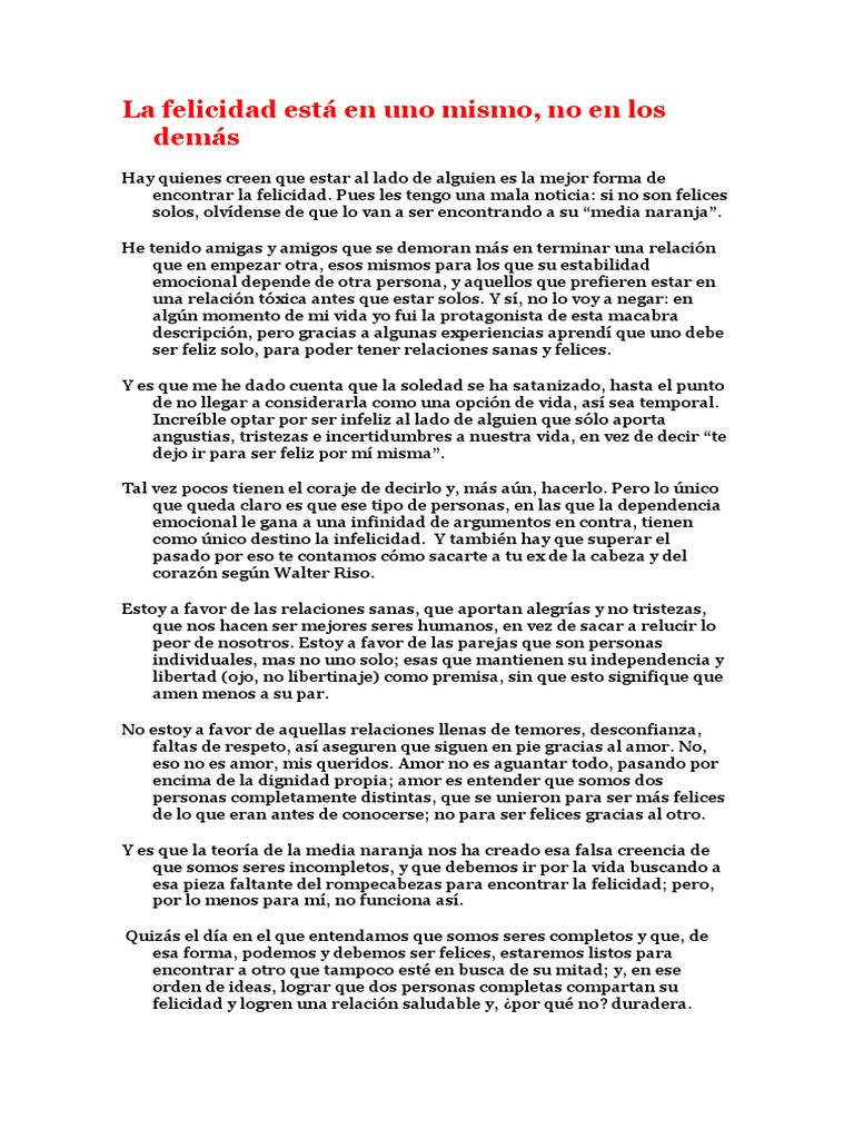 La Felicidad Está en Uno Mismo | PDF | Felicidad | Soledad
