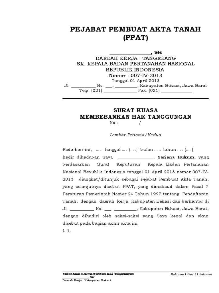 Akta Surat Kuasa Memasang Hak Tanggungan Pdf