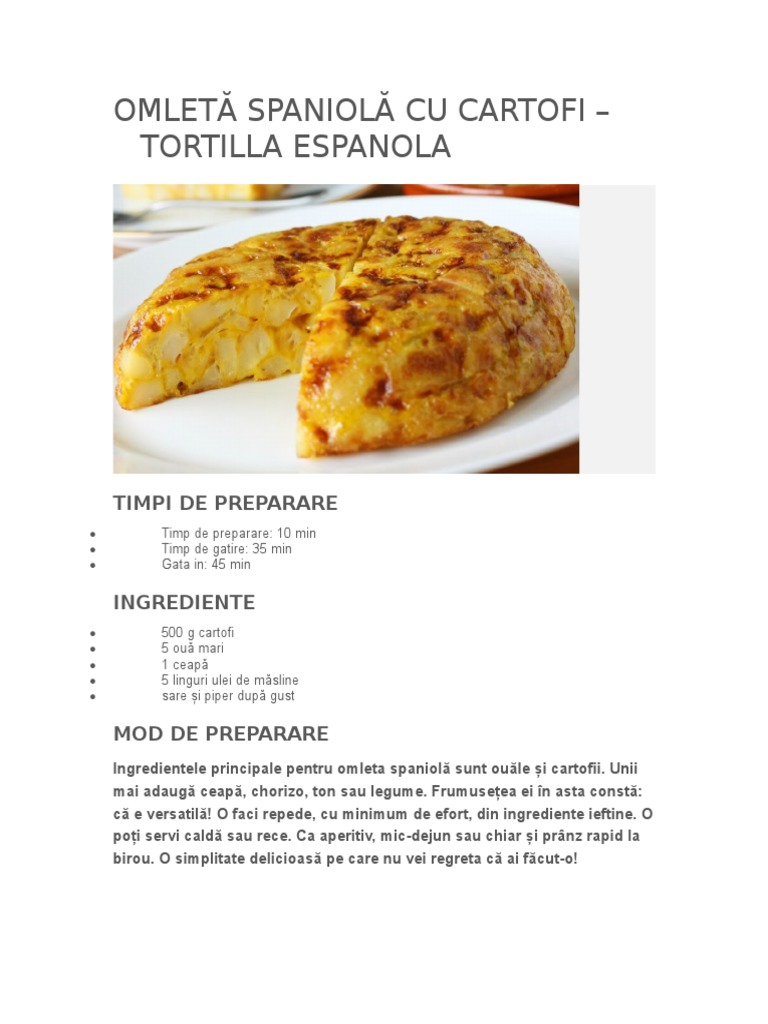 Omleta Spaniola Cu Cartofi