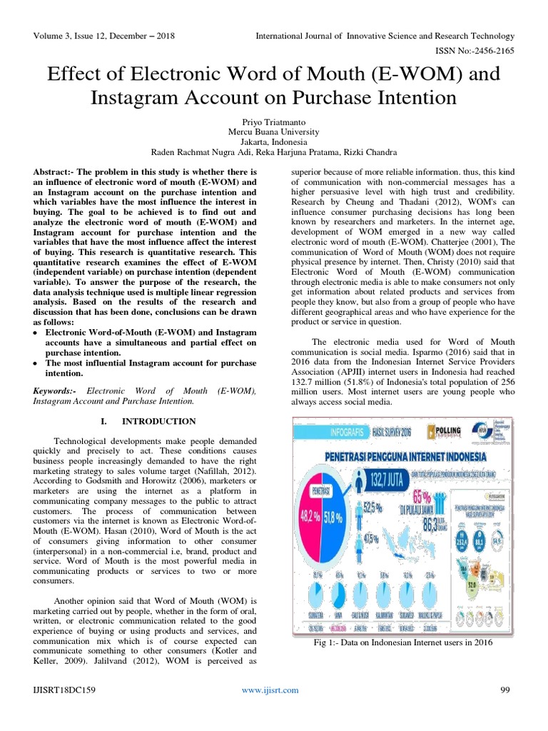 Effect Of Electronic Word Of Mouth E Wom And Instagram Account On Purchase Intention Regression Analysis Social Media