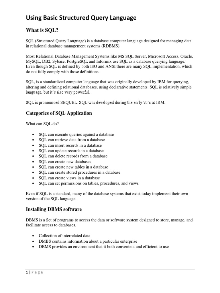 Using Basic Structured Query Language: What Is SQL? | PDF | Oracle ...