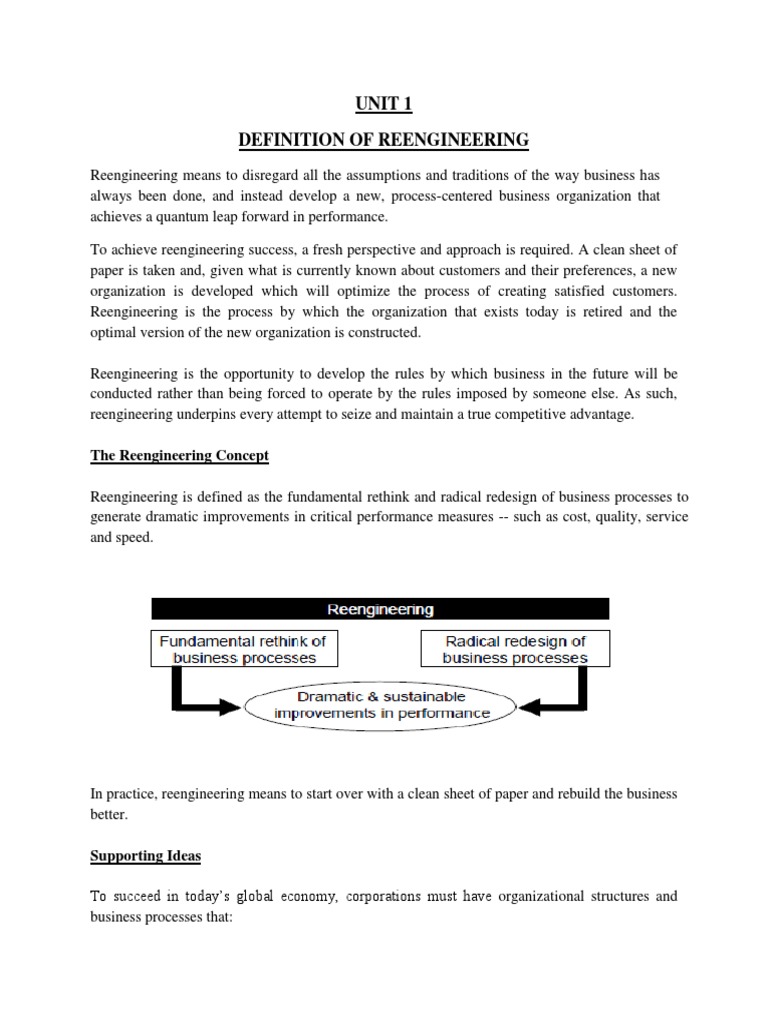 Unit 1 Definition of Reengineering | PDF | Business Process | Competition