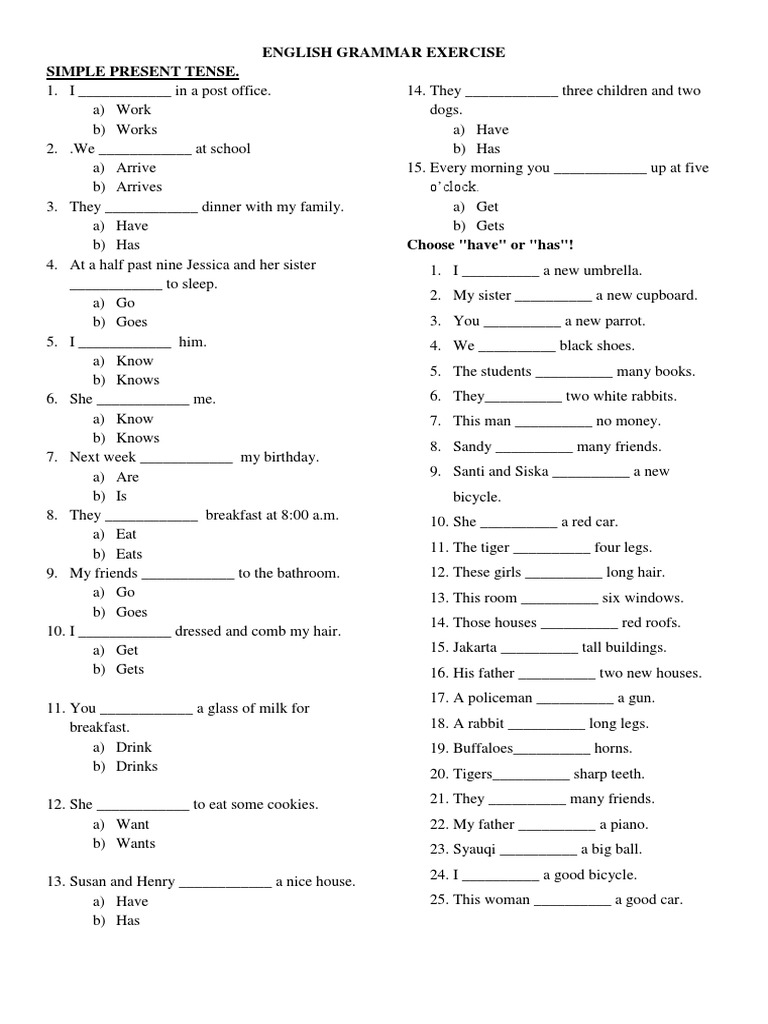 Simple Present Tense Grammar Exercises | PDF | Language Arts & Discipline