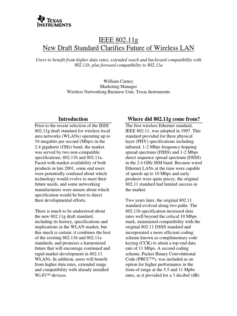 IEEE 802.11g New Draft Standard Clarifies Future of Wireless LAN | PDF ...