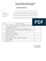 Thesis Format Form for USPCASE NUST Students