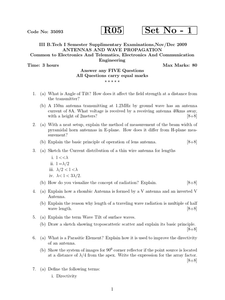 R05 Antennas & Wave Propagation Exam Guide | PDF | Antenna (Radio ...