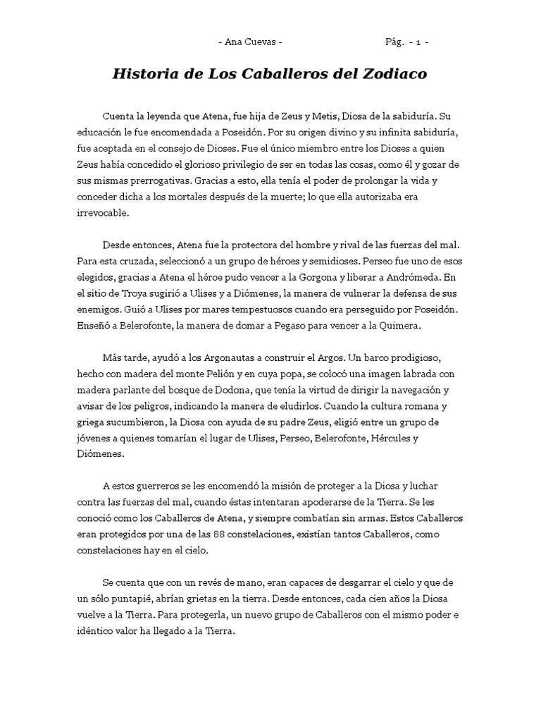 Historia de Los Caballeros Del Zodiaco | PDF | Naturaleza