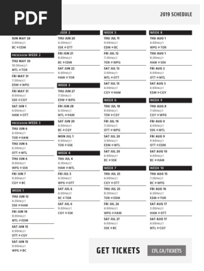 2019 CFL Schedule - Central