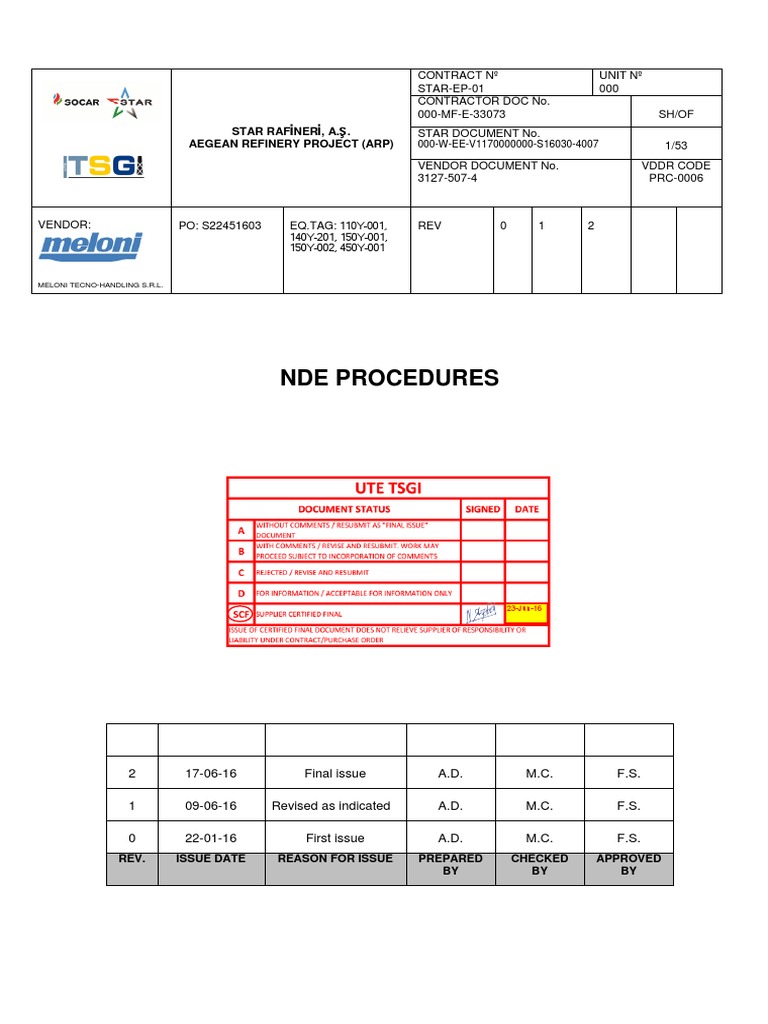 Nde Procedures: Star Rafineri, A.Ş. Aegean Refinery Project (Arp) | PDF ...