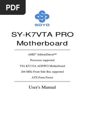 Manual Placa Mae Soyo Sy K7vta Pro Dynamic Random Access Memory