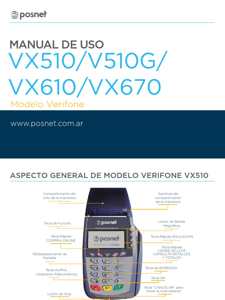 Manual de Uso Terminal Verifone VX510 | PDF | Tarjeta de débito ...