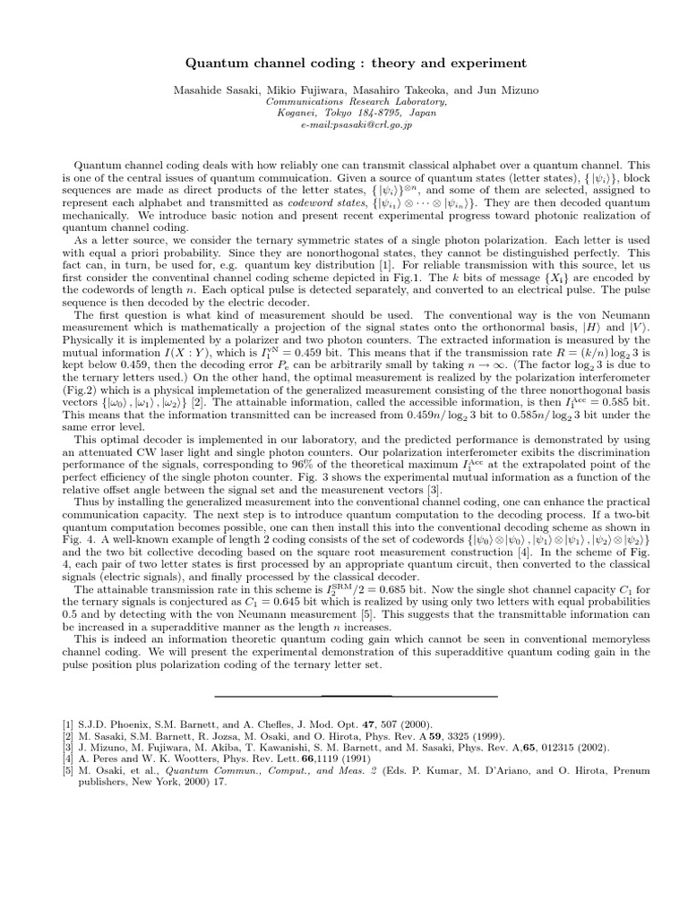 Quantum Channel Coding Theory and Experiment | PDF | Bit | Areas Of ...