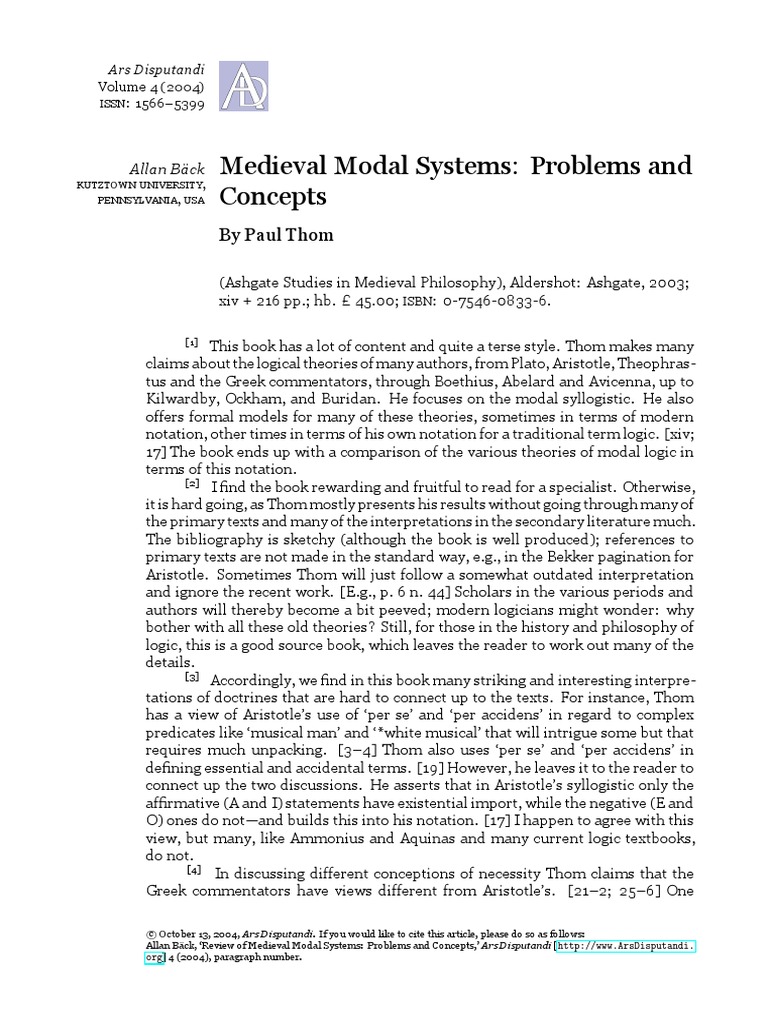 Medieval Modal Systems: Problems and Concepts: by Paul Thom | PDF ...