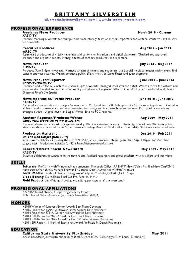 News Producer Resume and Experience | PDF | News Broadcasting | News Media