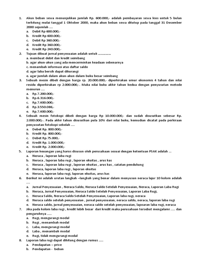Soal Uas Menyusun Laporan Keuangan