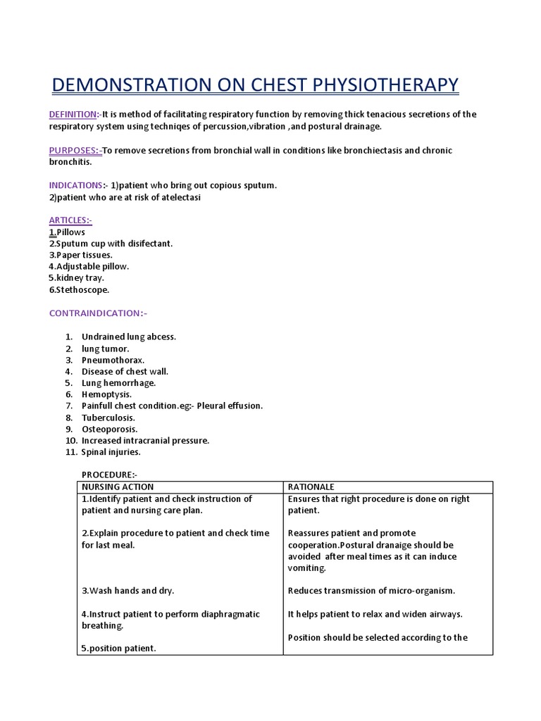 Demonstration On Chest Physiotherapy Definition PDF Thorax Lung