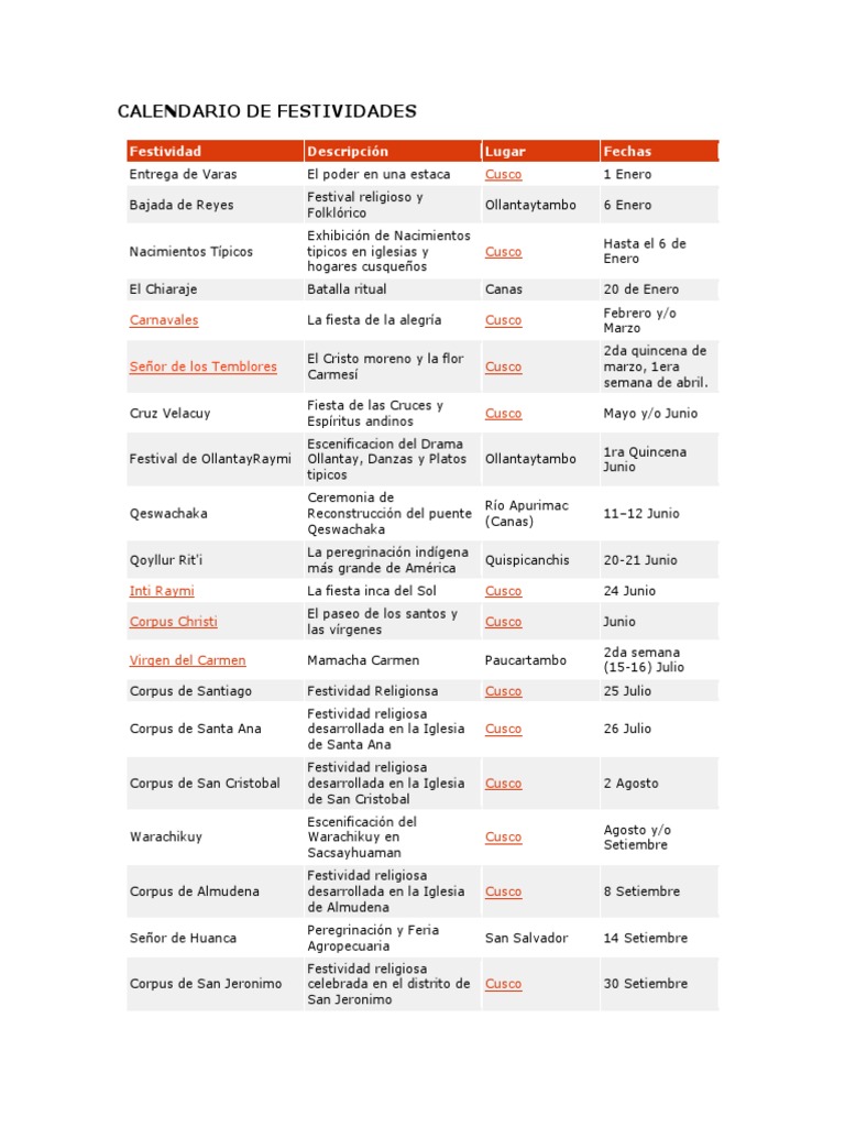 Calendario de Festividades | PDF | Fiestas cristianas y días santos ...