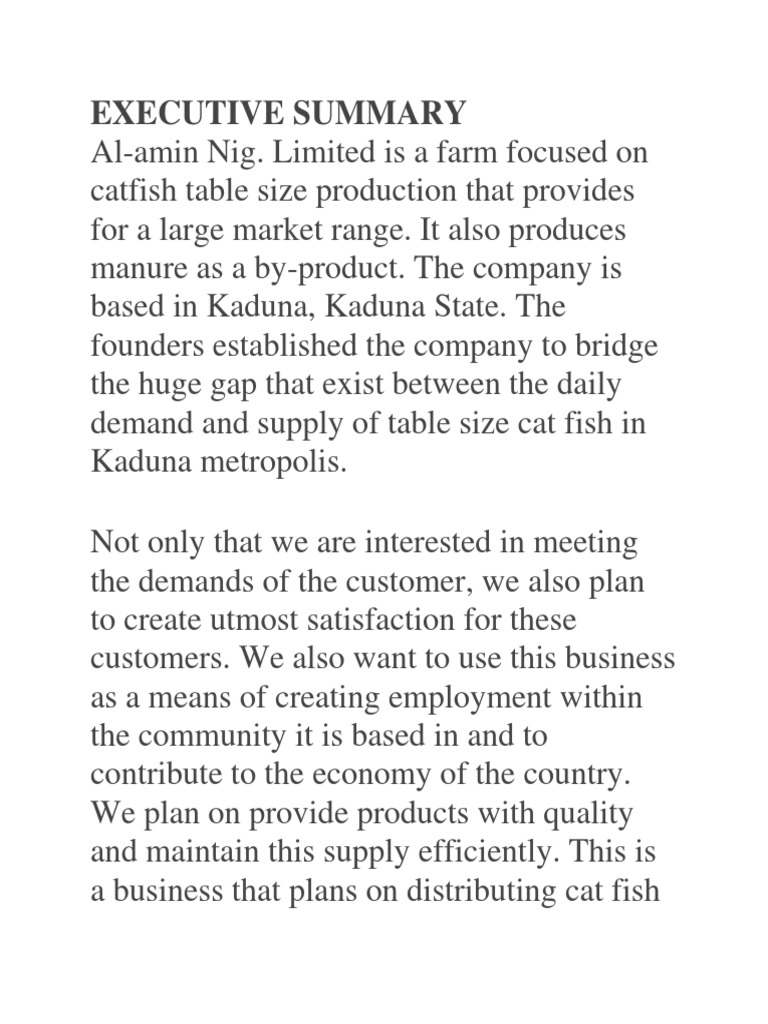 Timothy Fish Farming Business Plan PDF Business Plan Demand