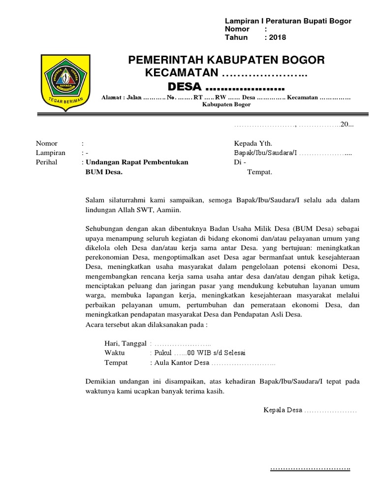 Surat Undangan Pembentukan Bum Desa