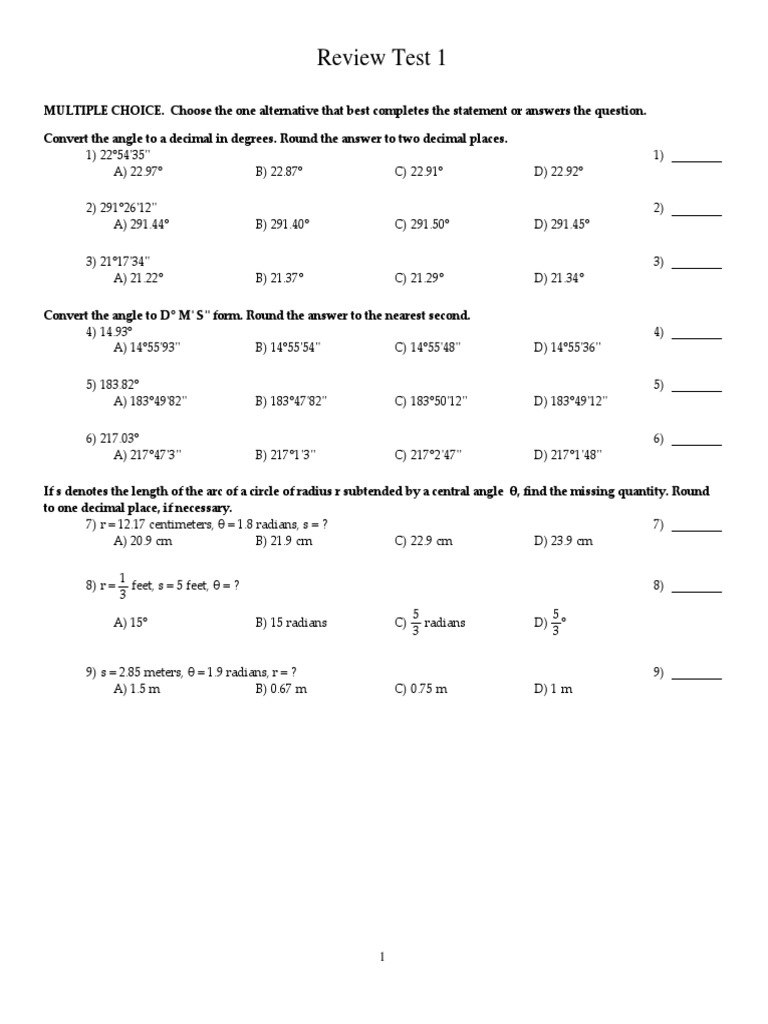 Trigonometric Functions Review Test | PDF | Sine | Trigonometric Functions