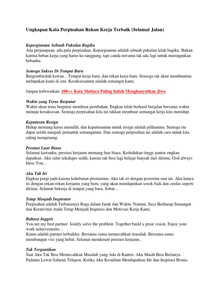 Paling Inspiratif Ucapan Perpisahan  Rekan Kerja Dalam  