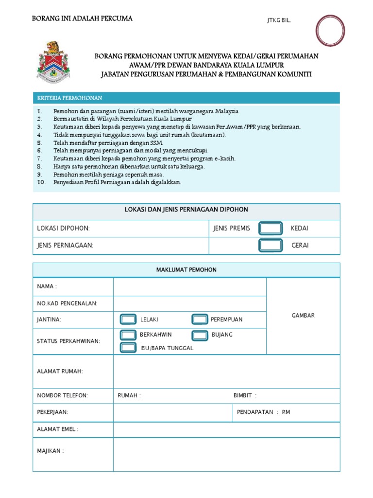 Borang Sewa Kedai Pdf