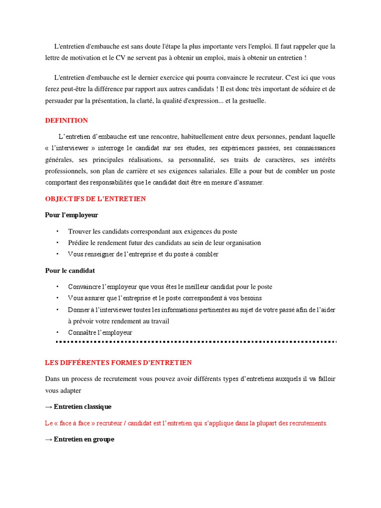 L'Entretien d'Embauche  Entretien d'embauche  Recrutement