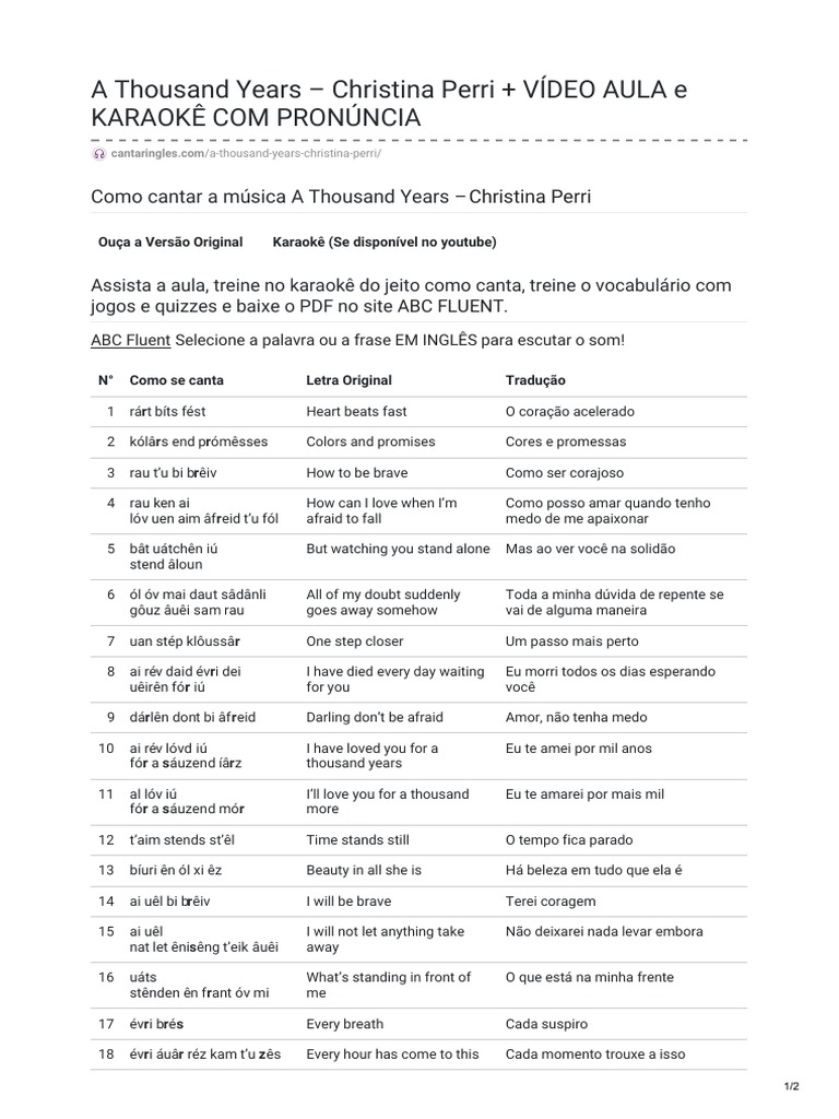 Letra e Tradução de A Thousand Years | PDF | Lazer