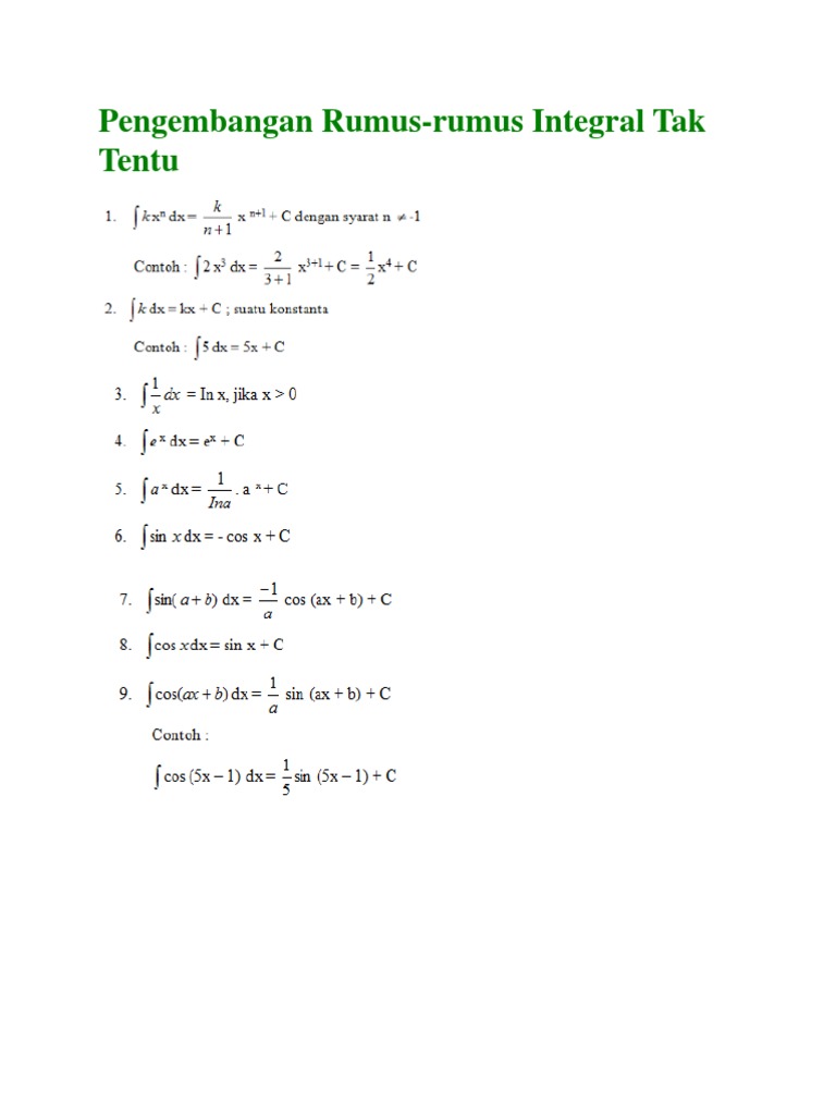 Rumus dan Contoh Soal Integral Tak Tentu | PDF | Pengembangan Diri